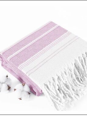 Turkish Beach Towel — Pink & White Diamond Weave